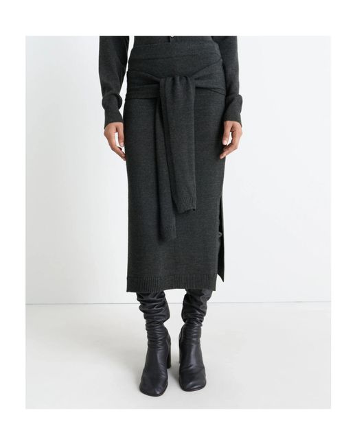 Lemaire Black Slit-Detailed Knitted Midi Skirt