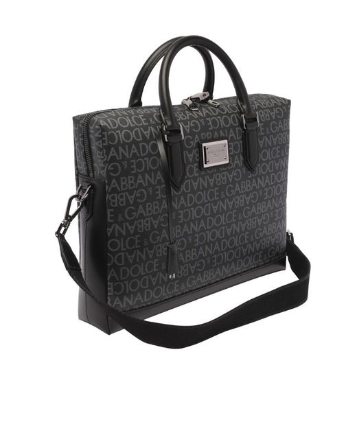Dolce & Gabbana Black Logo Plaque Medium Briefcase for men