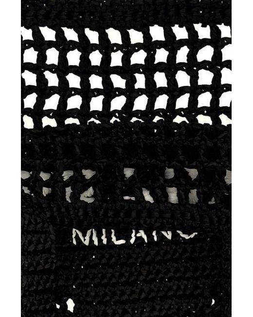 Prada Black Logo Printed Woven Tote Bag