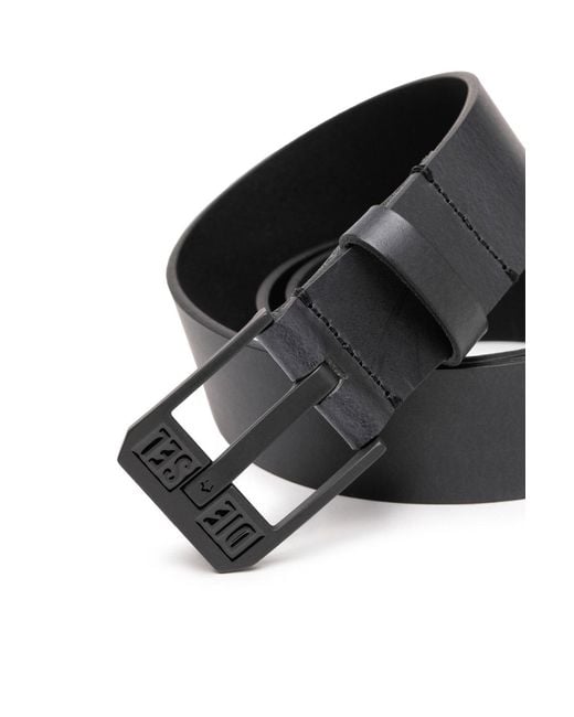 DIESEL Black Logo Engraved Buckle Belt for men