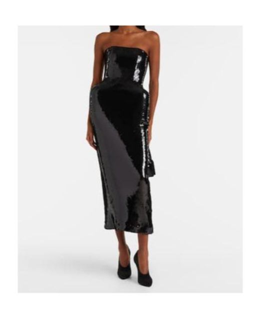 David Koma Black Sequined Bustier Dress