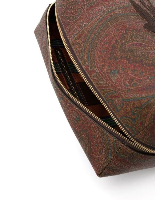 Etro Brown Logo Embroidered Paisley Printed Wash Bag for men