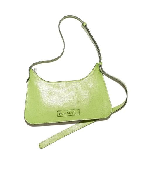 Acne Green Cracked Leather Shoulder Bag for men