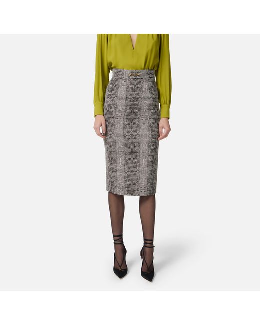 Elisabetta Franchi Gray Slim Fit Midi Pencil Skirt