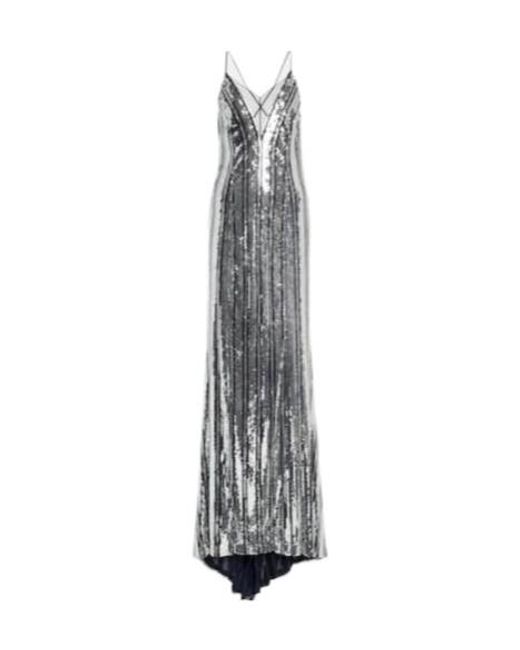 Galvan White Kate Tulle-Paneled Sequined Gown