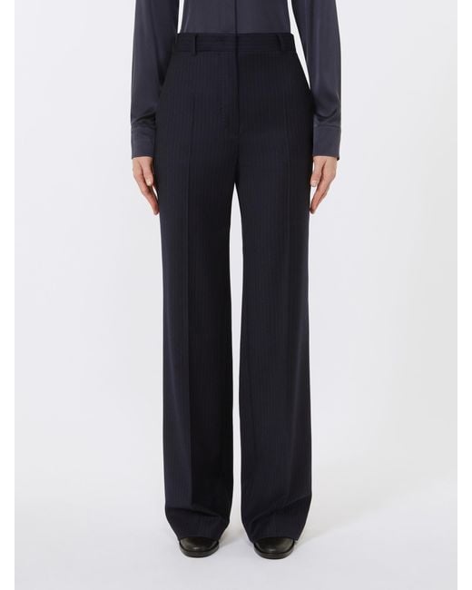 Max Mara Blue Studio Striped Pleated Trousers