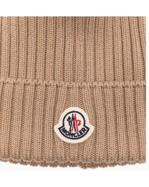 Moncler Natural Pom-Pom Ribbed Beanie Hat