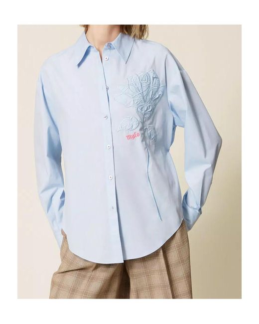 Twinset Blue X Myfo Floral-Embroidered Shirt