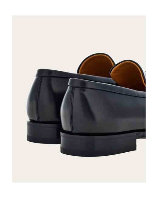 Ferragamo Black Gancini Plaque Round Toe Loafers for men