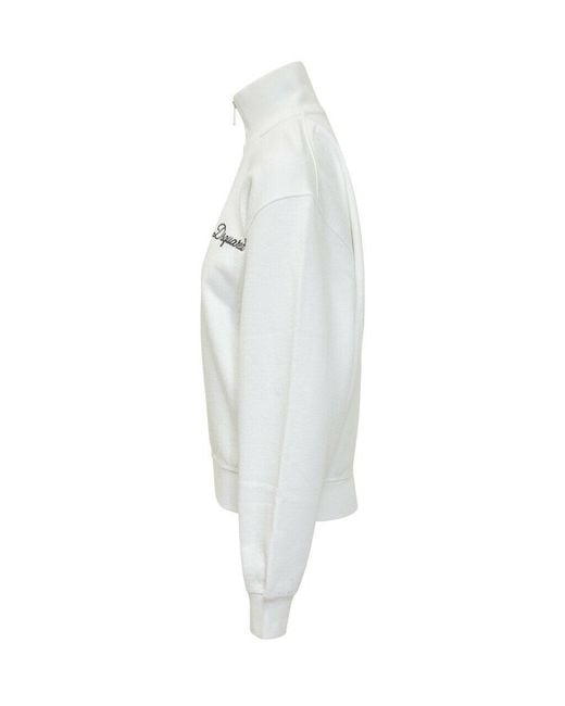 DSquared² White Logo Embroidered Half-Zip Sweatshirt