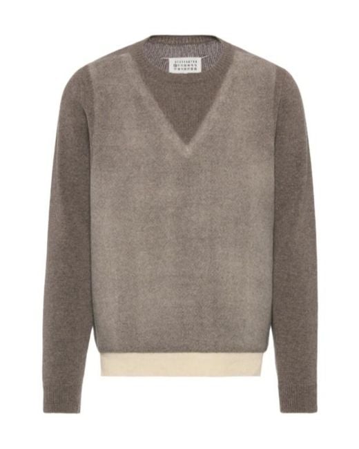 Maison Margiela Gray Fused Knit Wool Crewneck Sweater for men