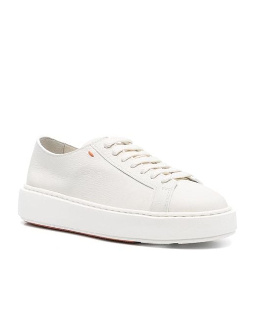 Santoni White Round-Toe Lace-Up Sneakers