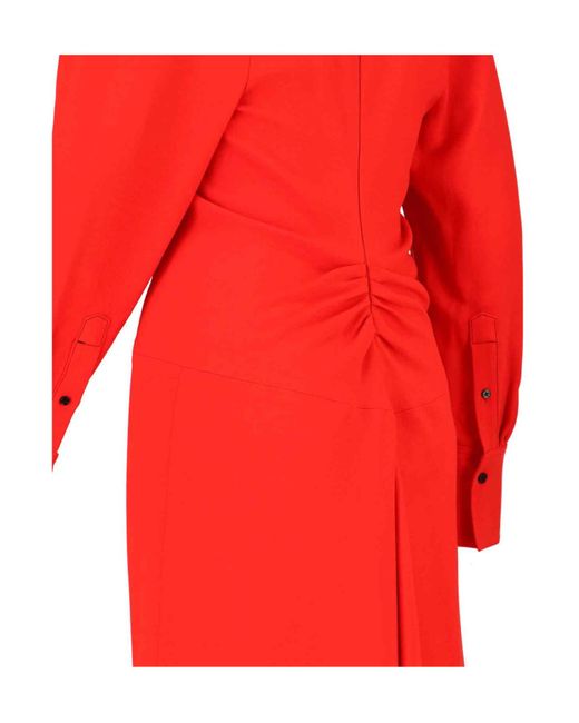 Victoria Beckham Red Long Sleeve Maxi Dress
