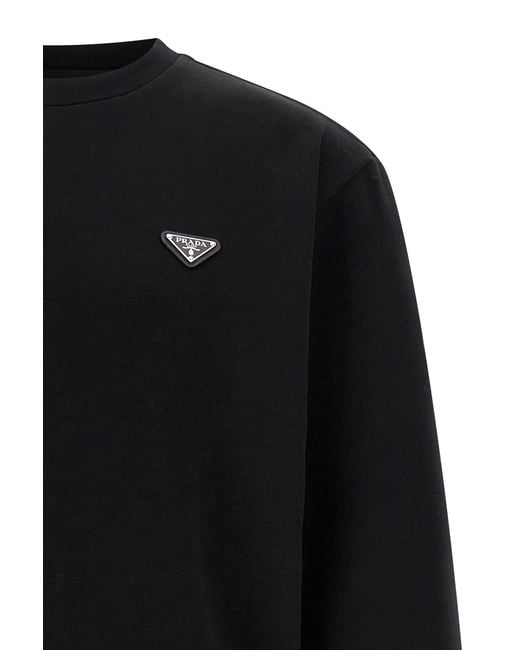 Prada Black Logo Plaque Crewneck Sweatshirt for men