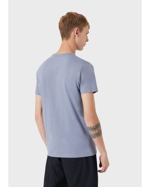 Emporio Armani Blue Printed T-Shirt With Round Neck for men