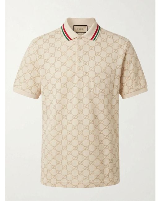 Gucci Natural Monogram-embroidered Stretch-cotton Piqué Polo Shirt for men
