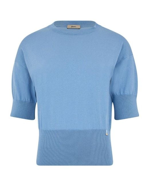 Herno Blue Fine Knit Short-Sleeve Top