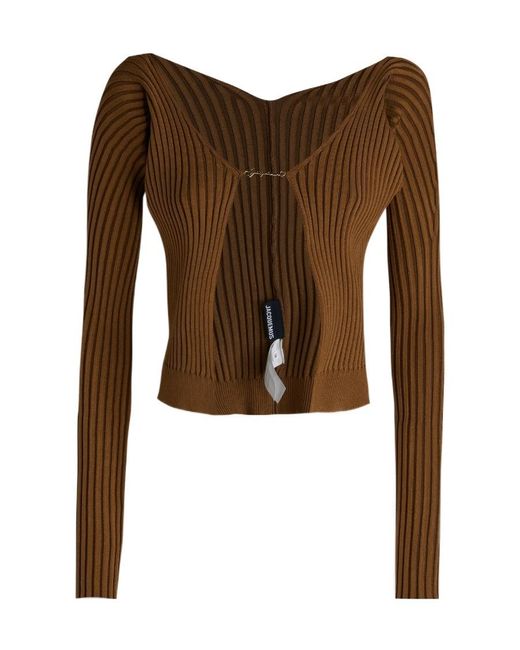 Jacquemus Brown Ribbed-Knit Open-Front Cardigan