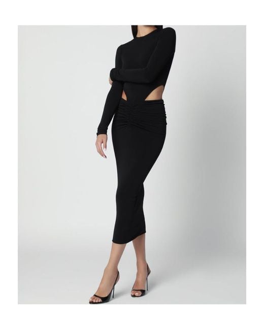 ANDAMANE Black Heloise Cut-Out Ruched Midi Dress