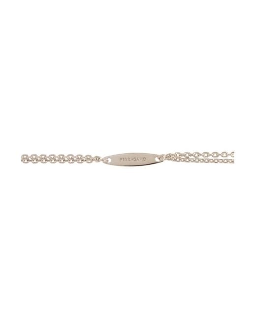 Ferragamo White Ferragamo Double Gancini Pendant Necklace