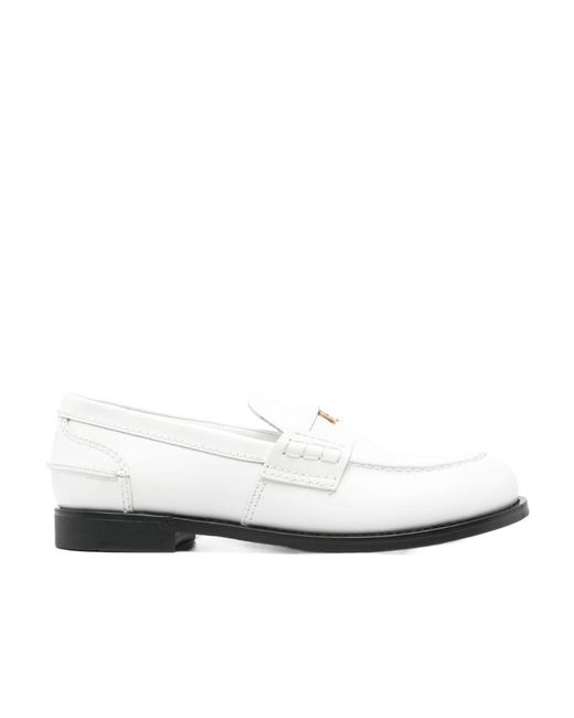 Miu Miu White Penny Leather Loafers