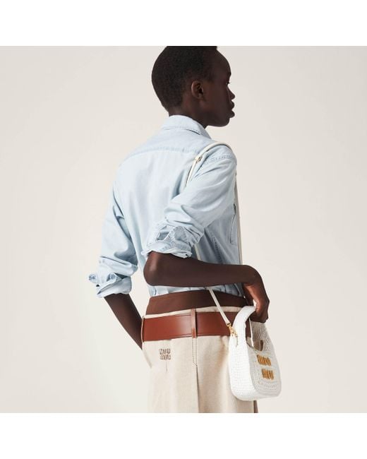 Miu Miu White Wander Woven Fabric Hobo Bag