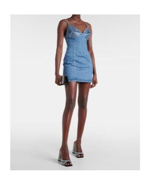 Area Blue Crystal-Embellished Denim Minidress