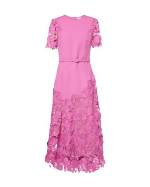 Oscar de la Renta Pink Orchid Guipure Wool-Blend Midi Dress