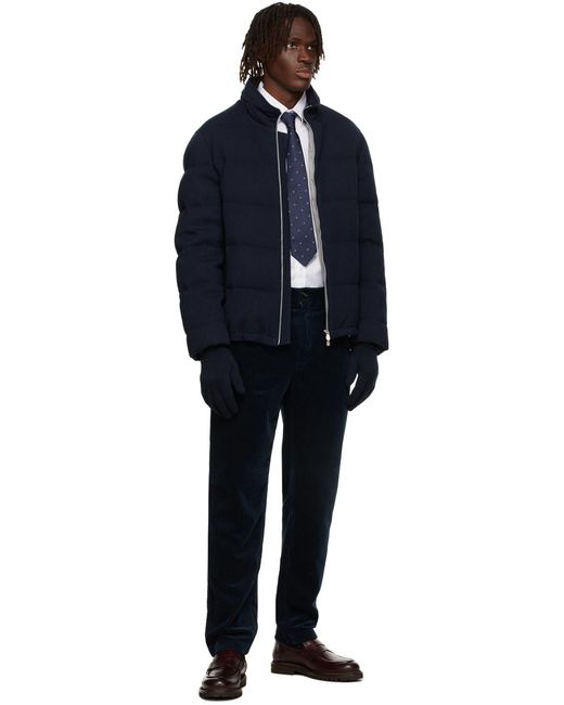 Brunello Cucinelli Blue Contrasted-Trim Knitted Gloves for men