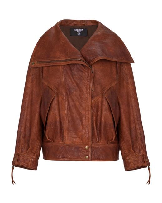 Balmain Brown Oversized Leather Jacket