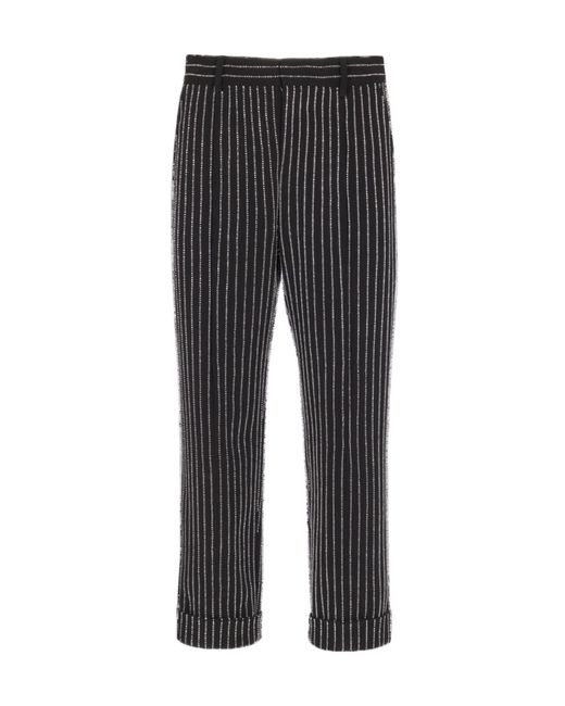 Balmain Gray Straight-Leg Trousers With Crystal Stripes for men
