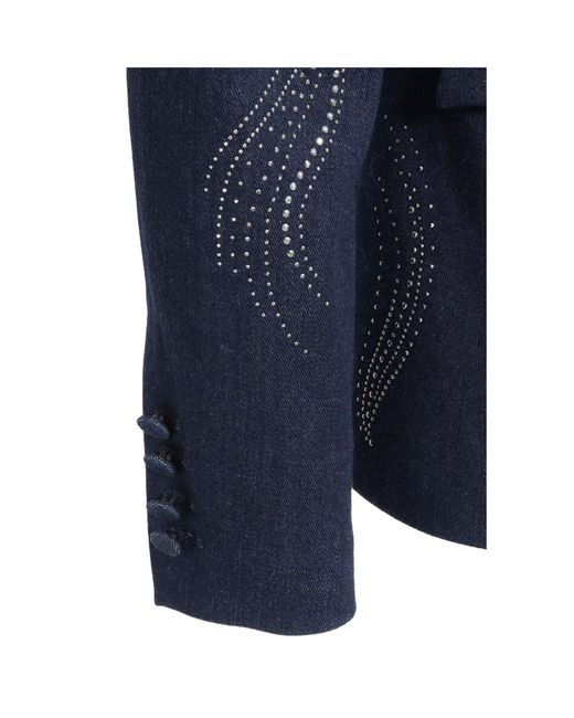 Dondup Blue Double Breasted Embellished Blazer