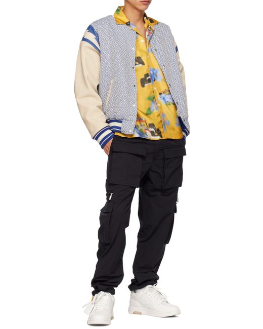 Rhude Blue Diamond-Jacquard Varsity Jacket for men