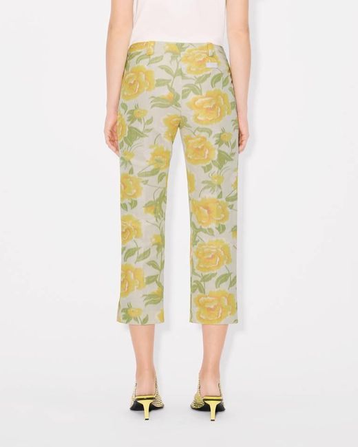 KENZO Yellow Jacquard Peonies Cropped Pants