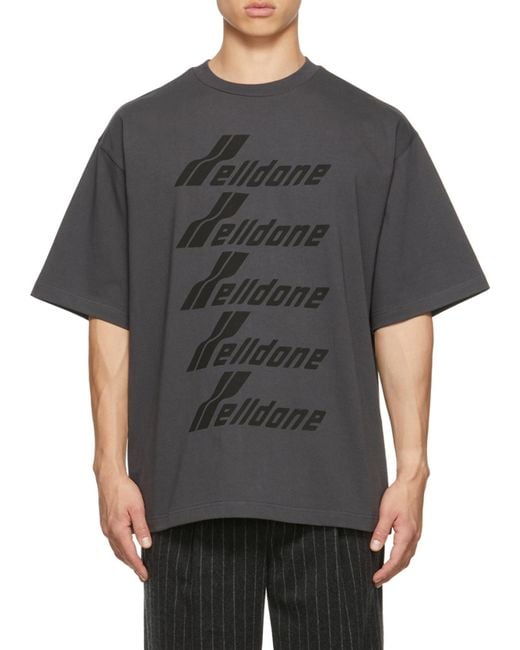 we11done Black Logo-Print Crew Neck T-Shirt for men