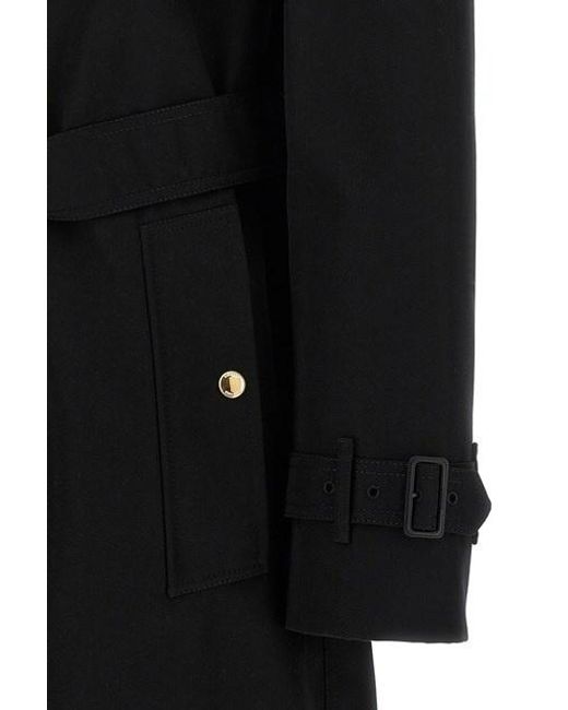 Burberry Black Long Check Collar Gabardine Trench Coat