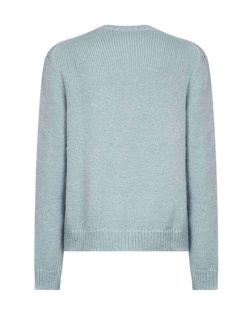 Jil Sander Blue Crewneck Ribbed Hem Jumper for men