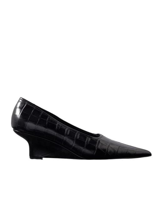 Totême  Black Totême Pointed-Toe Embossed Wedge Pumps