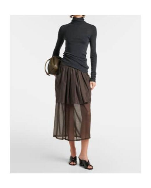 Lemaire Black Draped Semi-Sheer Silk Midi Skirt