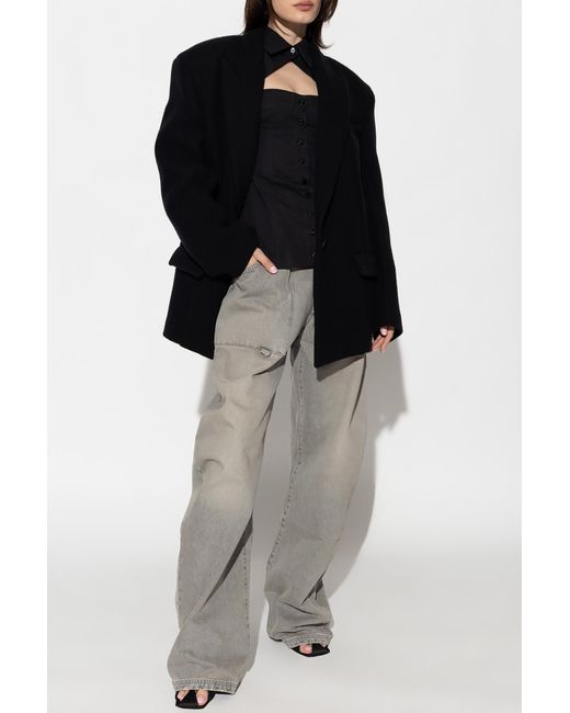 The Attico Black The Cut-Out Corset-Style Long Sleeved Shirt