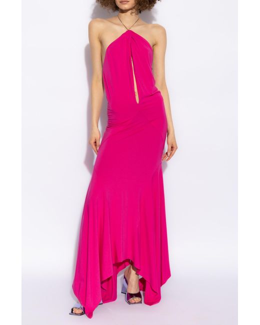 The Attico Pink The Asymmetric Halterneck Long Dress