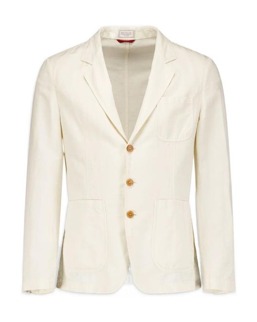 Brunello Cucinelli Natural Single-Breasted Button-Fastening Jacket for men