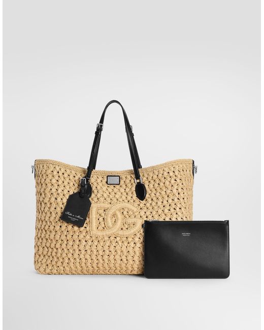 Dolce & Gabbana Natural Dg Logo Raffia-Effect Tote Bag for men