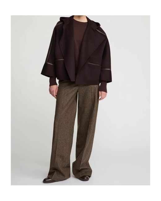 Yves Salomon Purple Hooded Leather-Trimmed Jacket