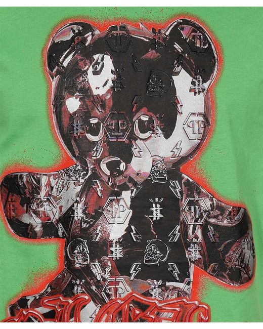 Philipp Plein Green Teddy Bear T-Shirt for men