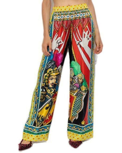 Dolce & Gabbana Red Carretto Printed Wide Leg Pajama Pants