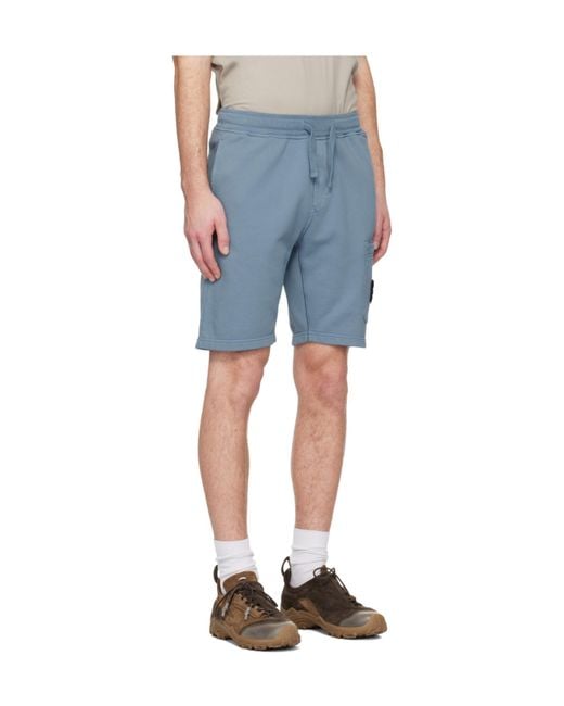 Stone Island Blue Drawstring Fleece Shorts for men