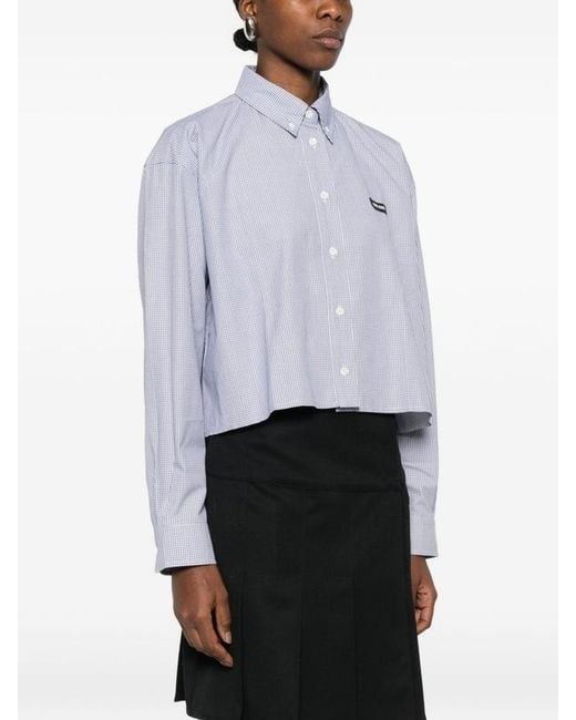 Miu Miu Gray Checked Poplin Cropped Shirt