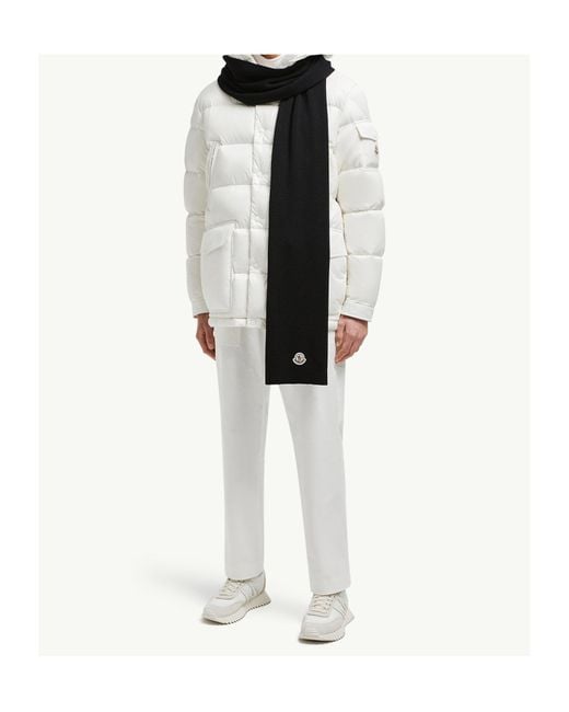 Moncler Black Logo Patch Ribbed Scarf for men