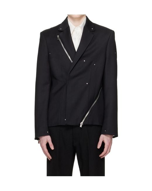 HELIOT EMIL Black Lucent Tailored Long-Sleeve Wool Casual Jacket for men